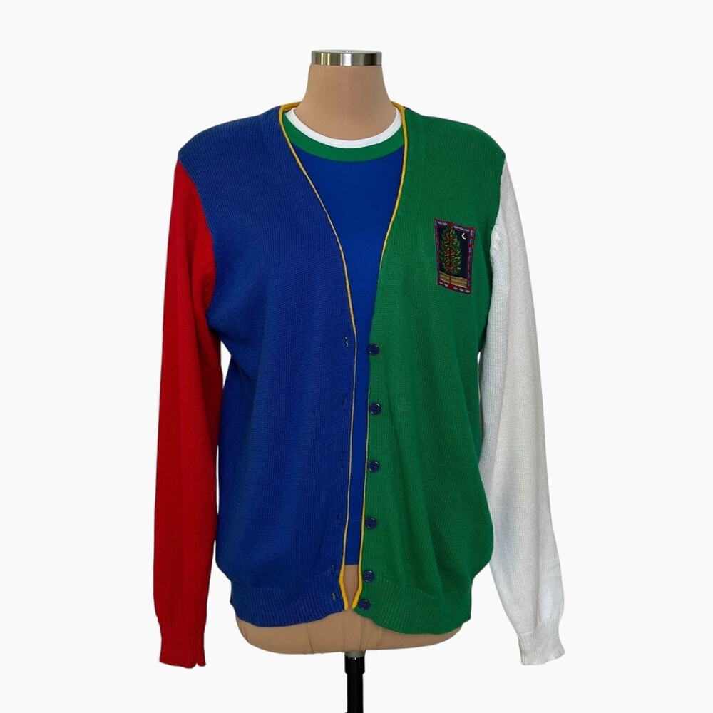 Suburbans Sweater Set 90s Color Block Large Cardigan Medium Short Sleeve Top - Picture 2 of 14